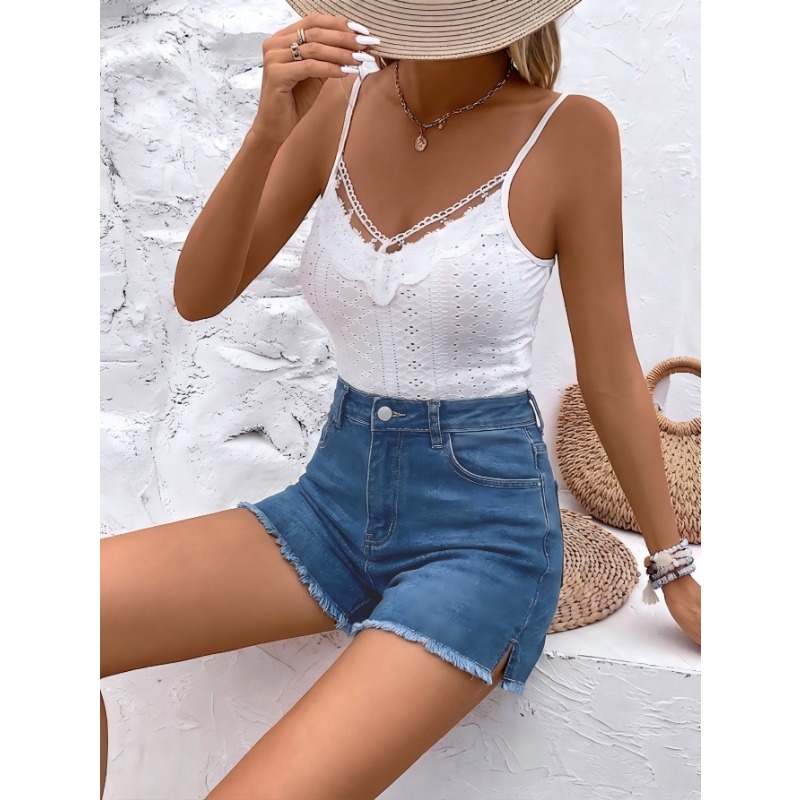 Women's High Waist Denim Short - Shorts Denim Frayed 评论和价格