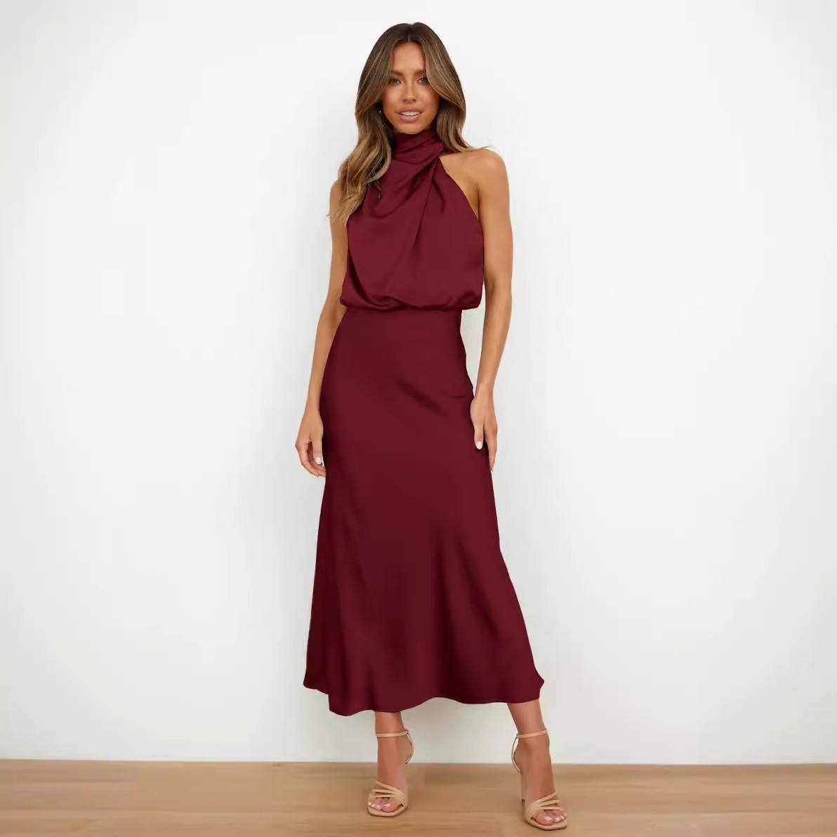 Satin Dress Sleeveless Halter  - Maxi Dress Halter 评论和价格